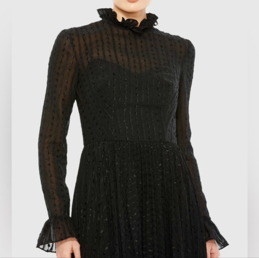 Ieena for Mac DuggalBlack Embroidered Long Sleeve Ruffle Dress - Picture 3 of 6